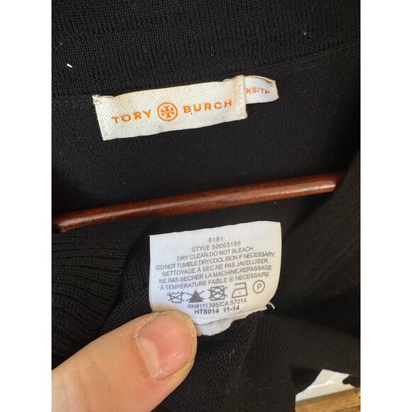 TORY BURCH Simone Cardigan Black Gold Oversized Logo Buttons Merino Wool Size XS - Picture 8 of 8